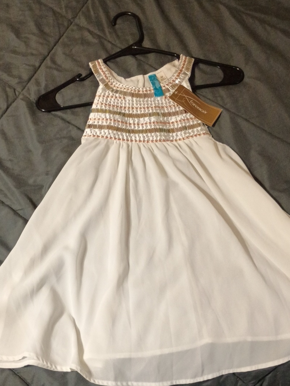 Francesca's Collections White Dress with Gold Smocked Bodice